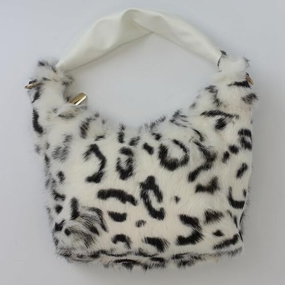 Neiman Marcus Leopard Print Rabbit Fur Hobo Bag - Picture 2 of 5